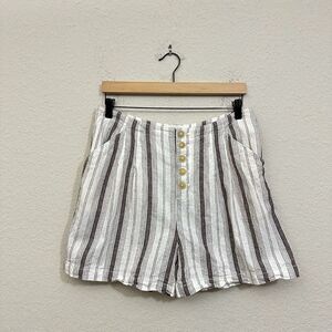 by ANTHROPOLOGIE Linen-Blend Exposed Button-Fly Shorts in Ivory Stripe